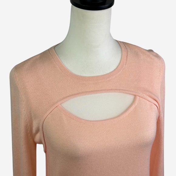 WHBM Cashmere Blend Cutout Crewneck Fitted Sweater Size XS Peach NEW - Picture 4 of 10